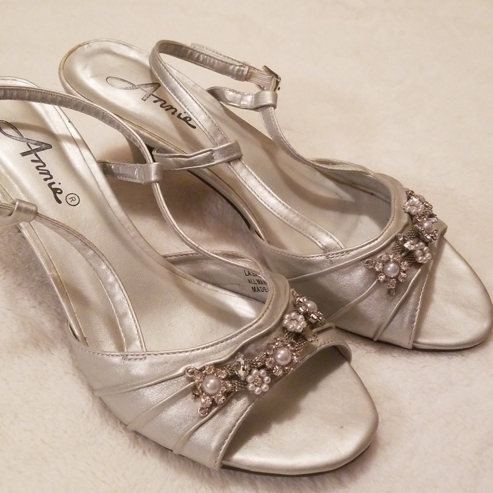 Silver open toed heels